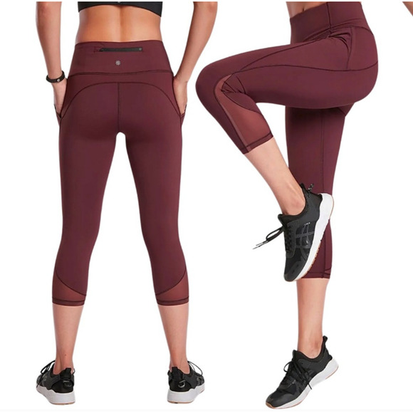 Athleta Lightning Capri In Supersonic Antique Burgundy Activewear Gym Workout - Picture 2 of 10